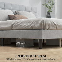 King Size Bed Frame with Upholstered Headboard, Modern Platform Bed Frame with Wood Slats, 1100 lbs Capacity, Grey