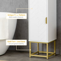 Tall Bathroom Storage Cabinet, Modern Narrow Bathroom Cabinet with Diamond Chevron Pattern and Adjustable Shelf, White