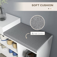 Upholstered Shoe Storage Bench, Hallway Shoe Storage with Seat, Drawer, 3 Open Shelves for Entryway, White