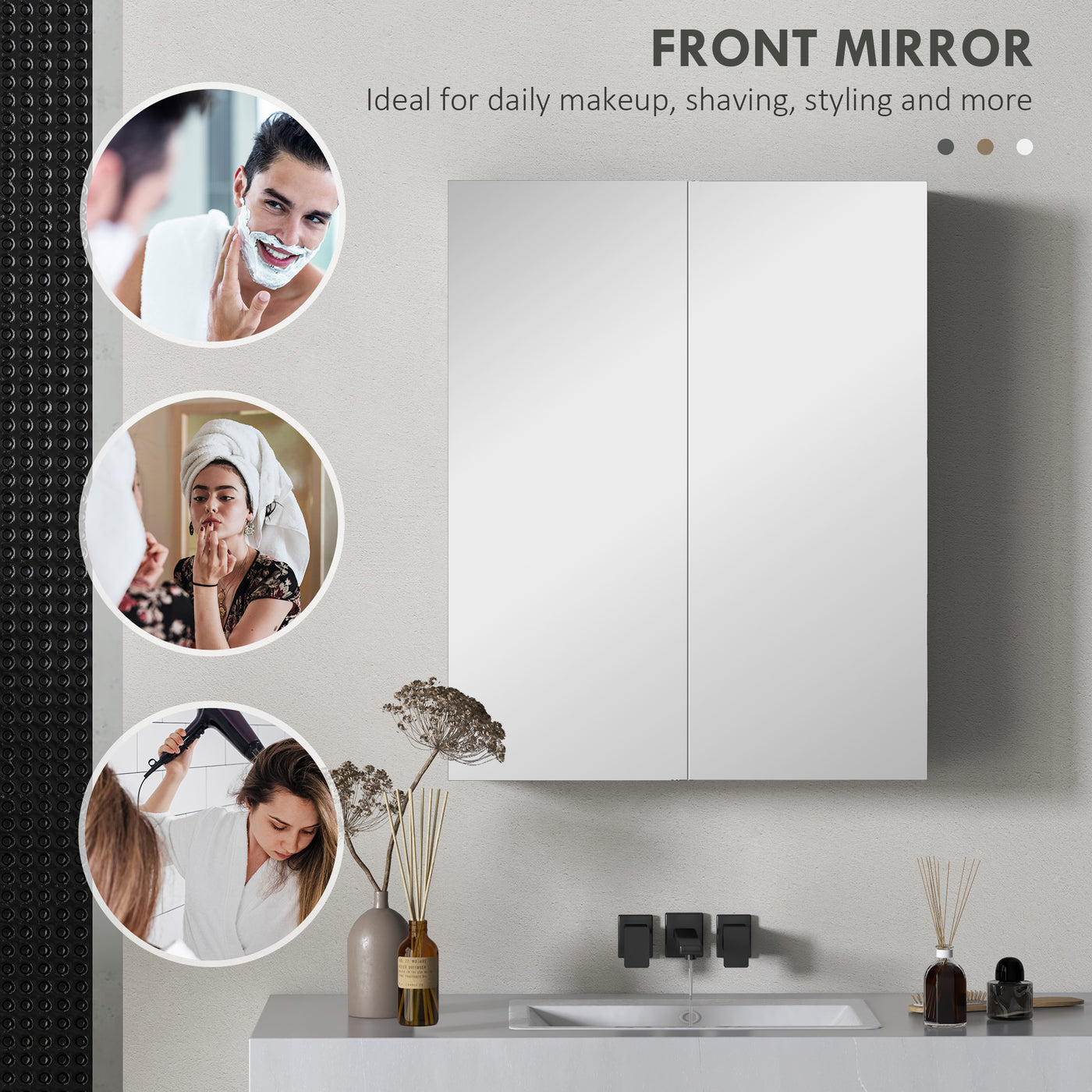 Wall Mount Mirrored Medicine Cabinet, Bathroom Mirror Cabinet with Adjustable Shelf, Double Soft Closing Doors, Grey