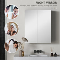 Wall Mount Mirrored Medicine Cabinet, Bathroom Mirror Cabinet with Adjustable Shelf, Double Soft Closing Doors, Grey