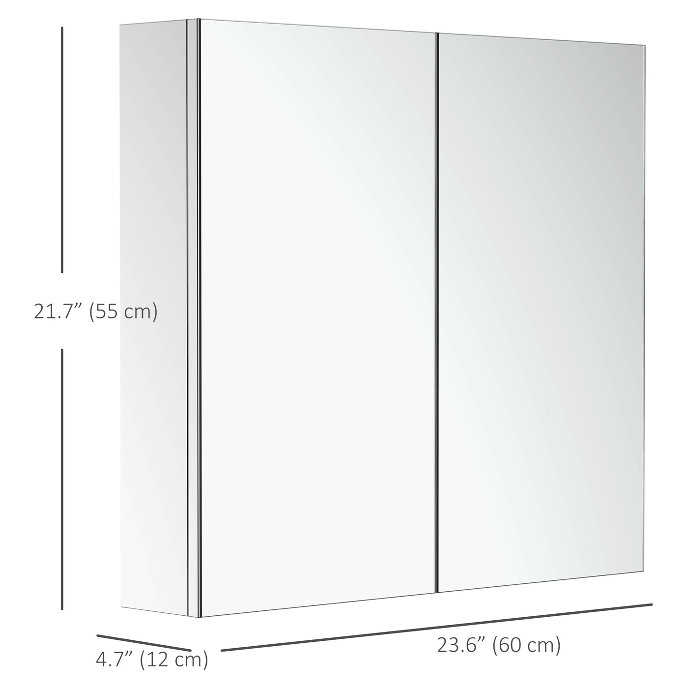 Wall Mounted Mirror Cabinet, Bathroom Medicine Cabinet with Mirror, 2 Doors and 3-tier Shelving, Silver