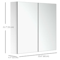 Wall Mounted Mirror Cabinet, Bathroom Medicine Cabinet with Mirror, 2 Doors and 3-tier Shelving, Silver
