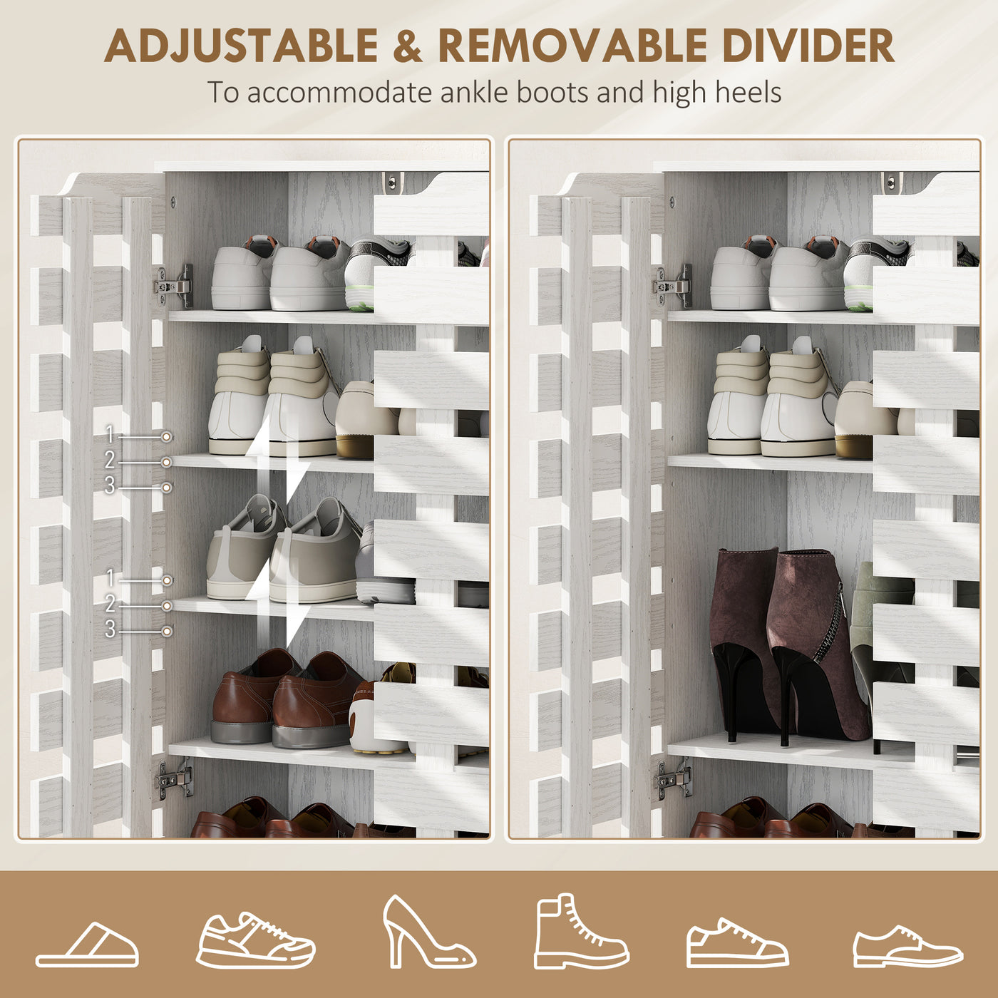 Shoe Cabinet, 20 Pair Shoe Storage Cabinet with Hollowed-Out Doors, White
