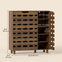 Shoe Cabinet, 20 Pair Shoe Storage Cabinet with Hollowed-Out Doors, Distressed Brown