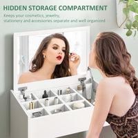 Modern Vanity Set with Makeup Table and Cushioned Stool, Dressing Table with Flip Top and Mirror for Bedroom, White