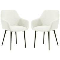 Dining Chairs Set of 2, Velvet-look Fabric Upholstered Kitchen Chairs with Backrest, Armrests and Steel Legs, Cream White
