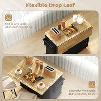 Kitchen Island Cart, Portable Kitchen Island Table with Charging Station, Rubber Wood Drop Leaf, Trash Storage, Black