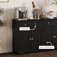 Sideboard Cabinet with 2 Drawers, 4 Barn Doors and 2 Adjustable Shelves, Buffet Table for Living Room, Black