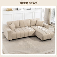 Sectional Couch with Integrated Seat, 3 Seater L-Shaped Sofa with Changeable Chaise, Spring Cushion, 2 Pillows, Beige