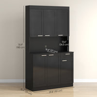 71" Kitchen Pantry Storage Cabinet, Storage Buffet with Hutch, Adjustable Shelves for Living Room, High Gloss Black