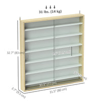 7-Tier Display Cabinet, Shot Glass Display Case, Glass Curio Cabinet with 2 Glass Doors, Oak and White