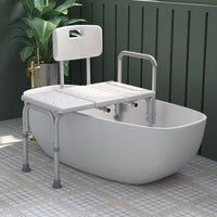 6-Level Adjustable Bath and Shower Transfer Bench Aluminum Chair with Non-Slip Feet, Armrest & Backrest White