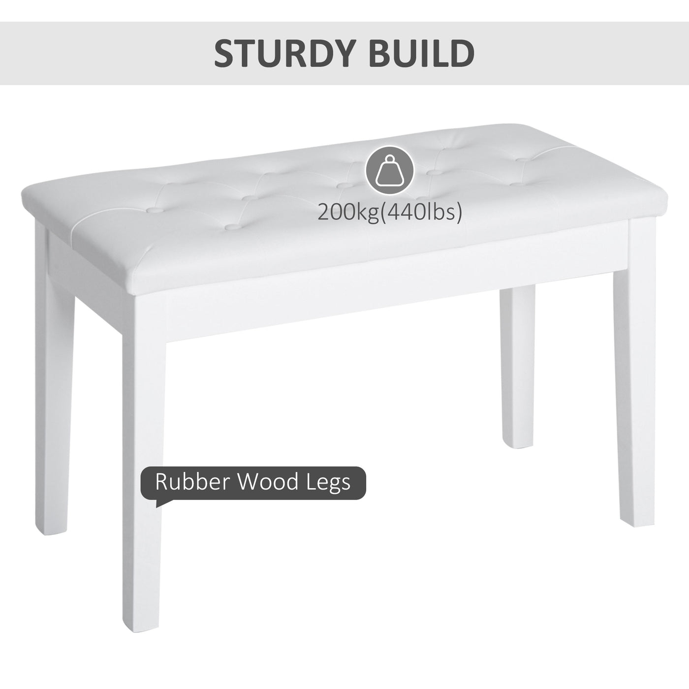 30" Piano Bench with Padded Cushion and Storage, Faux Leather Keyboard Bench with Solid Wood Legs, White