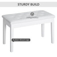 30" Piano Bench with Padded Cushion and Storage, Faux Leather Keyboard Bench with Solid Wood Legs, White
