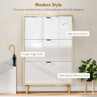 Narrow Shoe Cabinet, High Gloss Shoe Storage Cabinet with 3 Flip Drawers and Adjustable Shelves, Holds 24 Pairs, White