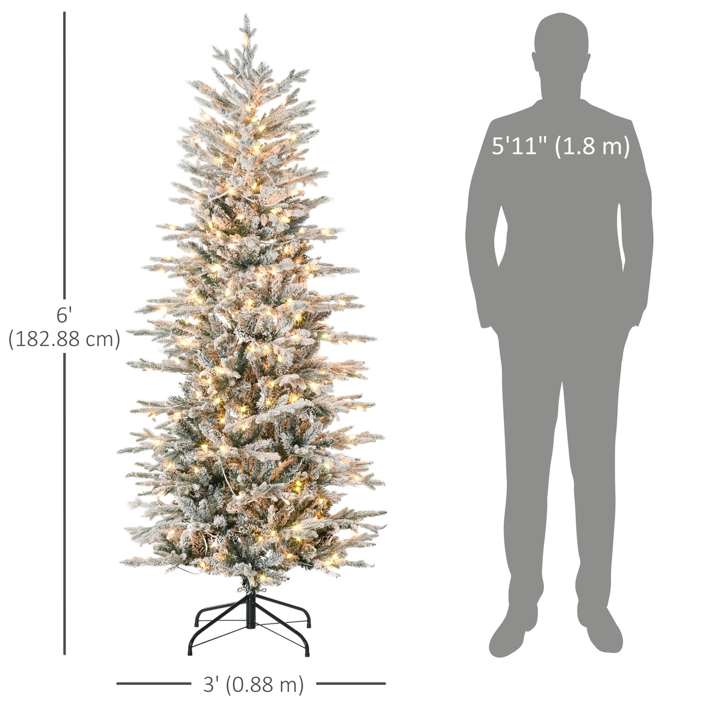 6' Pre Lit Arctic Fir Artificial Flocked Christmas Trees, with Snow Branches, Warm White UL Listed Clear Lights