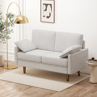 3 Seater Sofa, Velvet Upholstered Couch with Spring Cushions, Rubber Wood Legs and 2 Pillows, Cream White