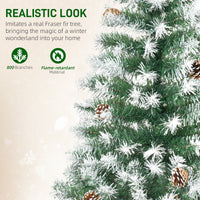 6ft Snow Flocked Artificial Christmas Tree, Unlit Full Fir Tree with Automatic Open, 800 Realistic Branches and 61 Pine Cones