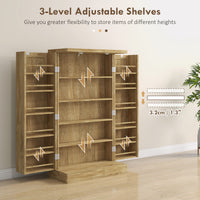 41" Rattan Kitchen Storage Cabinet, Food Pantry Cabinet with 5-Tier Shelf 12 Spice Racks Adjustable Shelves Natural
