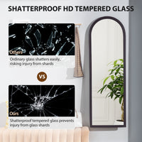 64" x 21" Full Length Mirror, Free Standing, Leaning or Wall, Arched Full Body Mirror, Brown Wood Grain