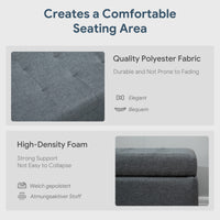 Rectangular Entry Bench, Tufted Upholstered Linen Fabric Wood Feet Storage Ottoman Bench, Grey