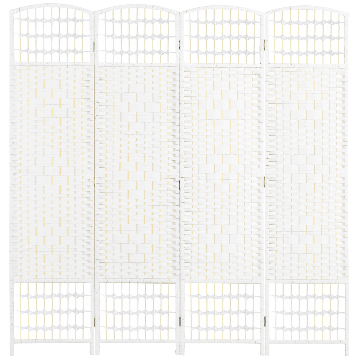 4 Panel Folding Room Divider, Portable Privacy Screen, Wave Fiber Room Partition for Home Office, White