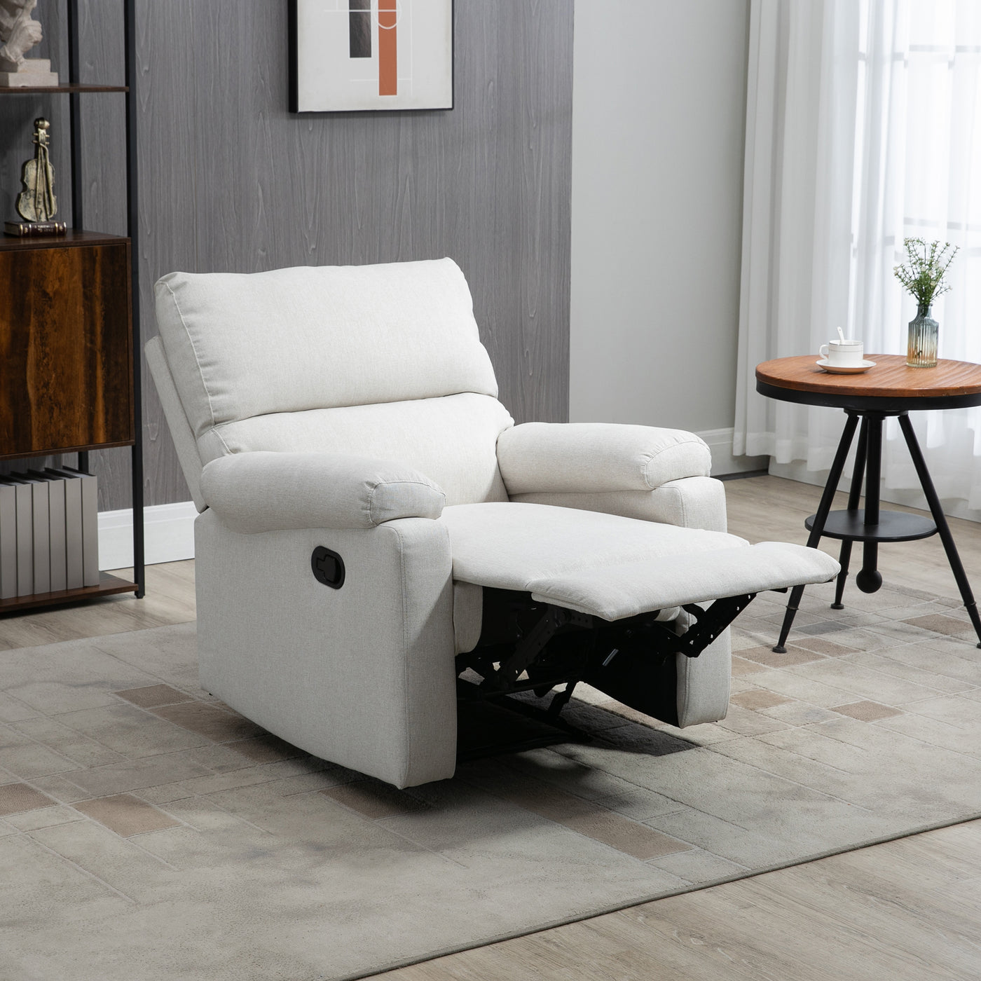 Recliner Chair, Manual Reclining Chair with Footrest, Padded Seat for Living Room, Bedroom, Study, Cream White