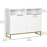 Accent Sideboards, Kitchen Storage Cabinet with 4 Doors, Adjustable Shelves, Metal Base for Living Room, Hallway, White