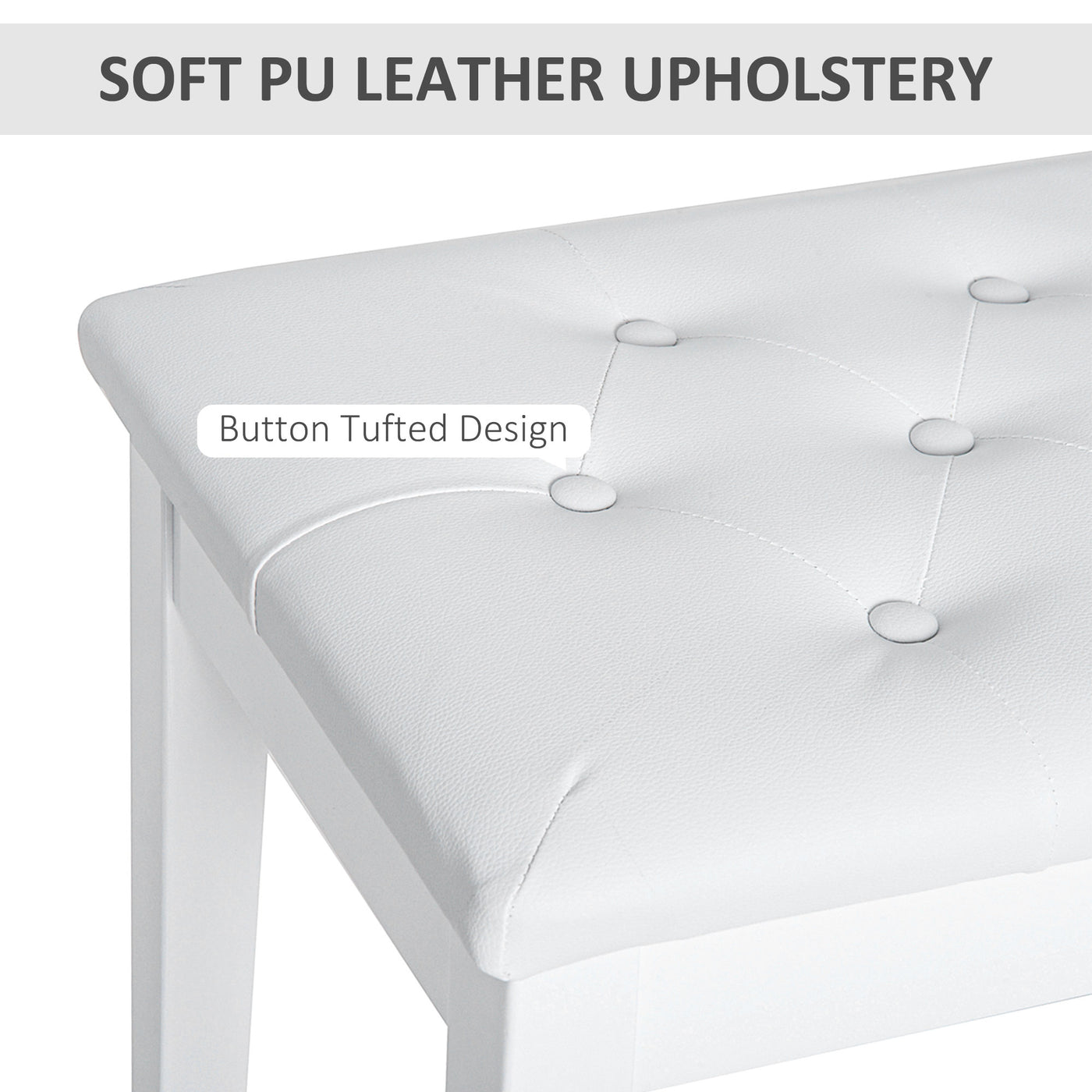 30" Piano Bench with Padded Cushion and Storage, Faux Leather Keyboard Bench with Solid Wood Legs, White