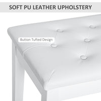 30" Piano Bench with Padded Cushion and Storage, Faux Leather Keyboard Bench with Solid Wood Legs, White
