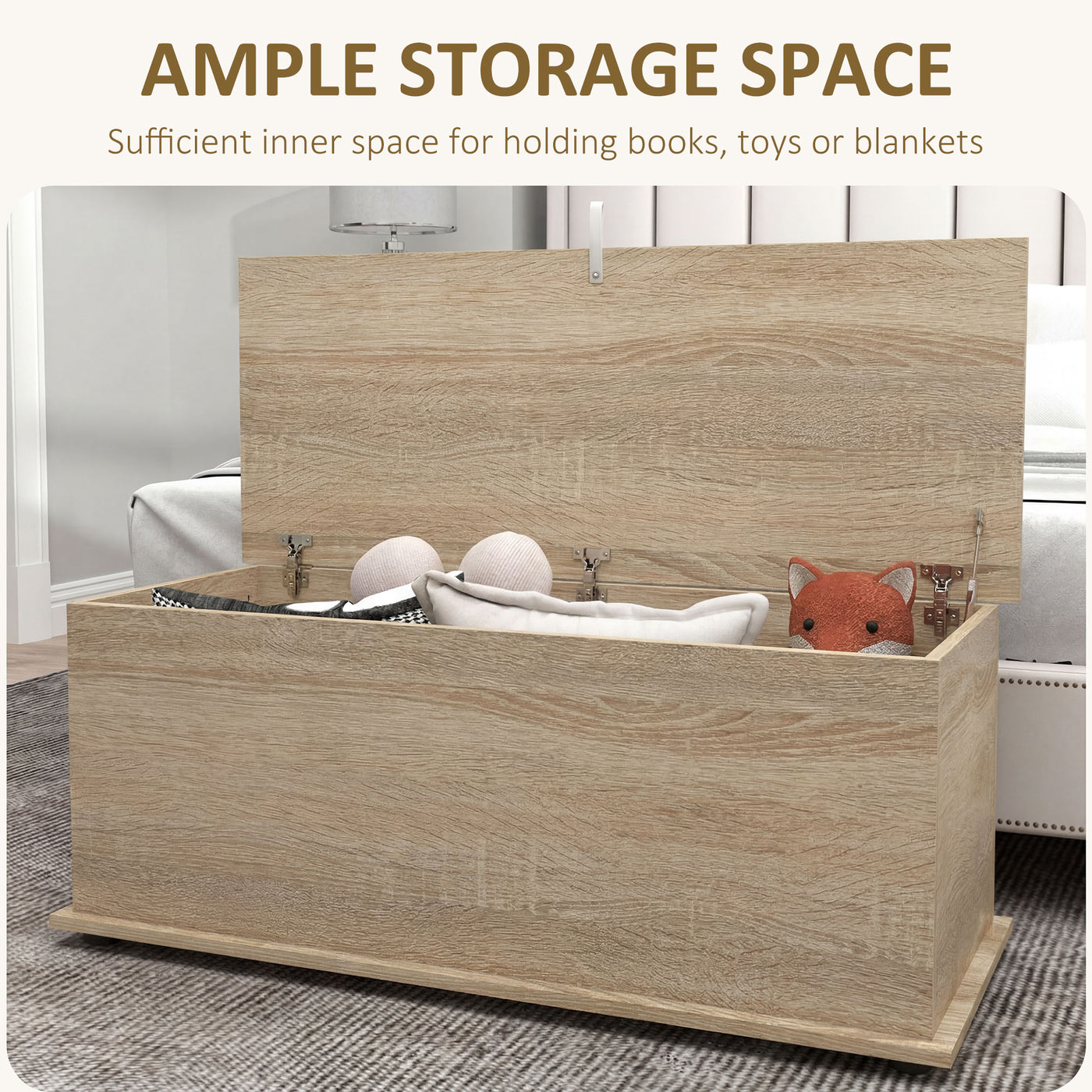 39.5" Storage Chest with 2 Safety Hinges, Storage Box Organizer with Flip-Top Lid, Entryway Storage Bench, Oak