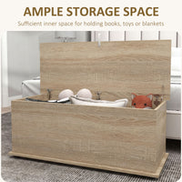 39.5" Storage Chest with 2 Safety Hinges, Storage Box Organizer with Flip-Top Lid, Entryway Storage Bench, Oak