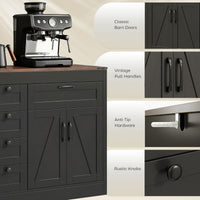 Sideboard Buffet Cabinet, 55" Farmhouse Kitchen Cabinet with 4 Barn Doors, 6 Drawers and 2 Adjustable Shelves, Black