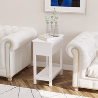 Flip Top End Table, Side Table with Storage Shelf and Cable Management, Narrow Nightstand for Living Room, Bedroom, White