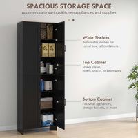 67" 4-Door Kitchen Pantry Cabinet, Freestanding Storage Cabinet Cupboard with Adjustable Shelves, Black