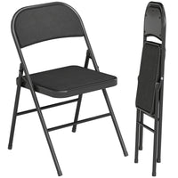 Set of 2 Metal Foldable Chairs, Linen Fabric Padded Folding Chairs with Cushion Seat and Open Back for Indoor, Black