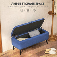 40" Ottoman with Storage, Linen Upholstered Storage Ottoman Bench with Steel Legs for Living Room, Bedroom Dark Blue