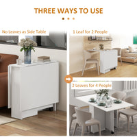 Folding Dining Table, 55" Drop Leaf Table for Small Spaces, Foldable Table with Storage Shelves for Kitchen, Dining Room, White