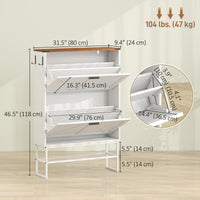 Narrow Shoe Storage Cabinet with 2 Flip Drawers, Slim Shoe Cabinet for 15-20 Pairs, White Wood Grain