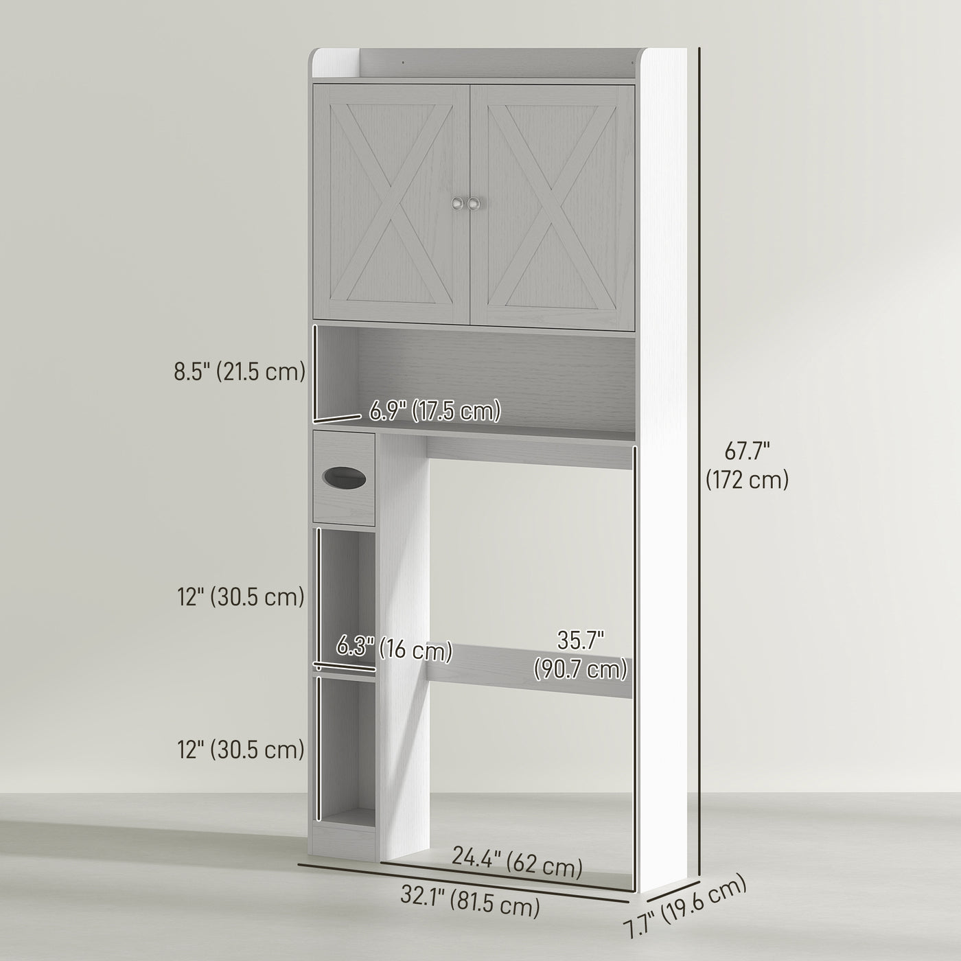 Farmhouse Over the Toilet Cabinet with Barn Doors, Over the Toilet Storage Cabinet with Adjustable Shelf, White