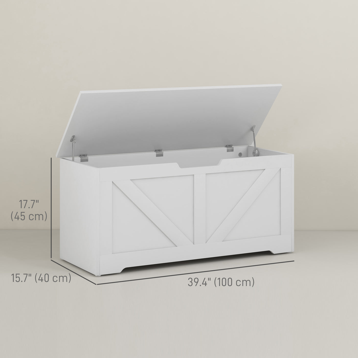 39.4 Inches Storage Chest, Storage Trunk with 2 Safety Hinges for Living Room, White Wood Grain