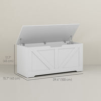 39.4 Inches Storage Chest, Storage Trunk with 2 Safety Hinges for Living Room, White Wood Grain