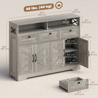 Sideboard, Buffet Cabinet with 4 Barn Doors and 3 Drawers, Coffee Bar Cabinet with Adjustable Shelves, Grey