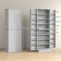 65" Kitchen Cabinet, Kitchen Pantry Cabinet with 4 Doors and 16 Door Shelves for Dining Room, Grey