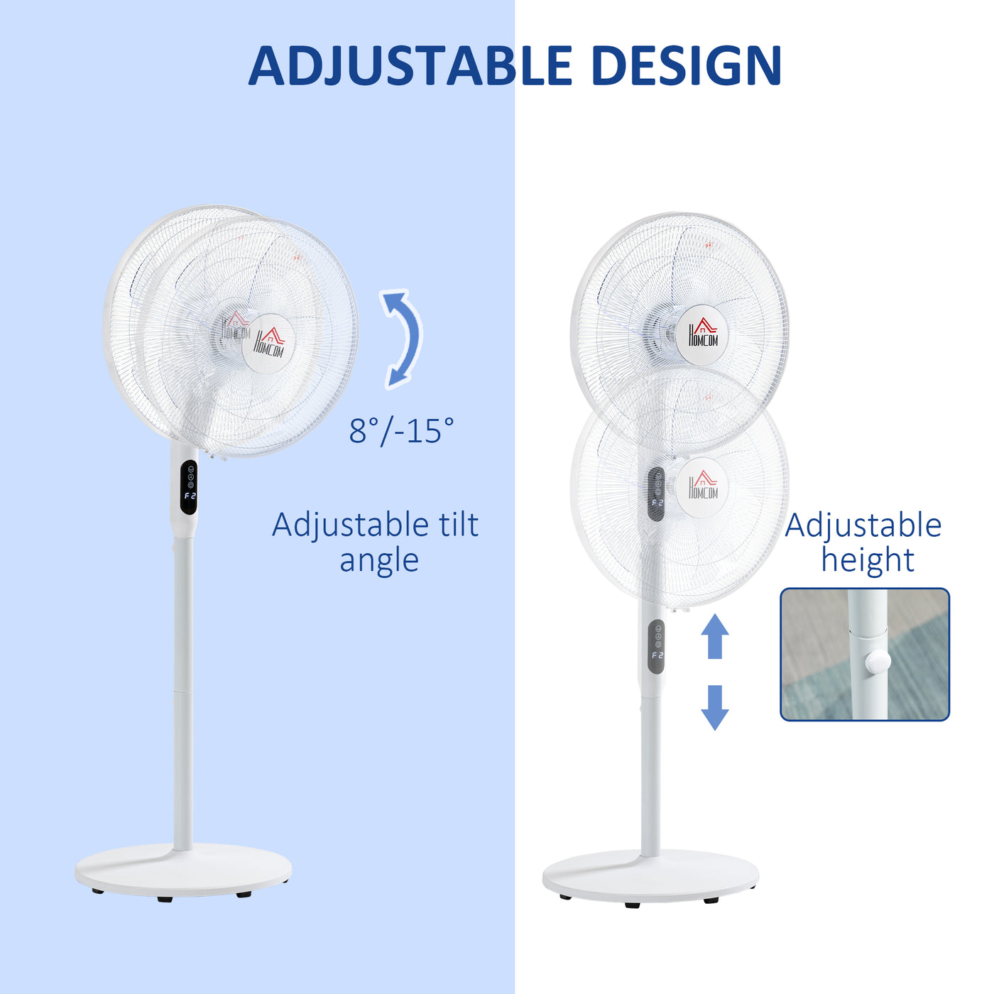 Floor Standing Fan with Remote Control, Oscillating, LED Screen, Stand Up Cooling Fan, Tall Pedestal Electric Fan for Home Bedroom, White
