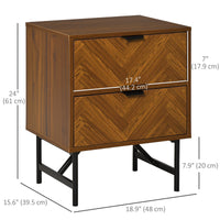 Bedside Table, Nightstand for Bedroom, End Side Table Dresser Storage with 2 Drawers, Walnut Brown