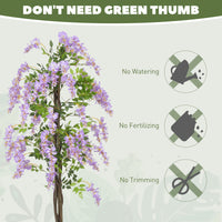 5.9FT Fake Wisteria Tree with Natural Wood Trunk, Artificial Plant in Nursery Pot, Greenery Tall Faux Floor Plant Purple