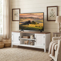 TV Stand for TVs up to 55 Inch, Entertainment Center with 2 Open Shelves, 2 Cabinets, Thick Top, White and Brown