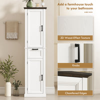 65" Tall Bathroom Storage Cabinet, Freestanding Farmhouse Slim Bathroom Cabinet with 2 Doors, Shelves and Drawer, White